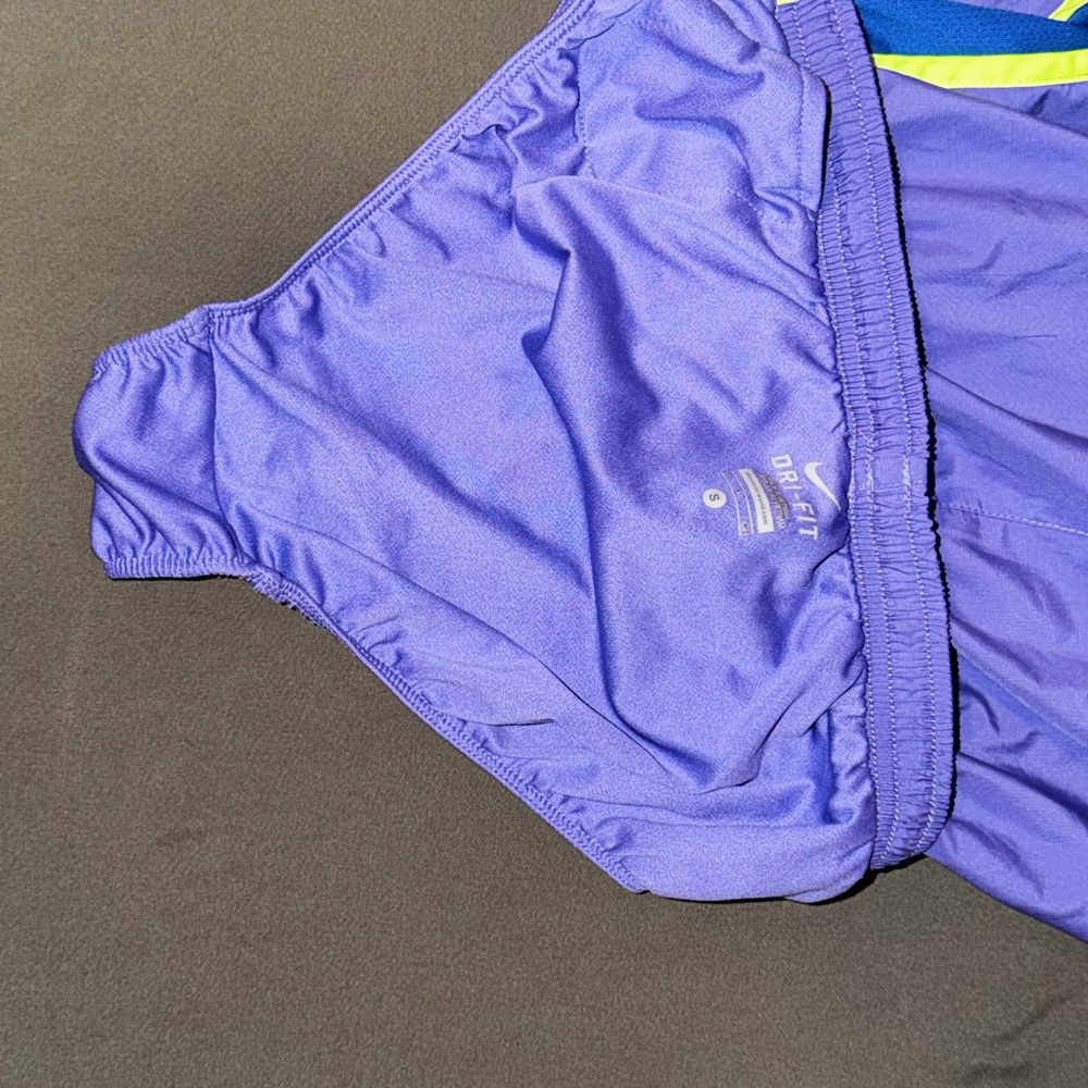 Nike Women’s Purple Athletic Shorts with Neon Yellow Trim - Picture 7 of 7